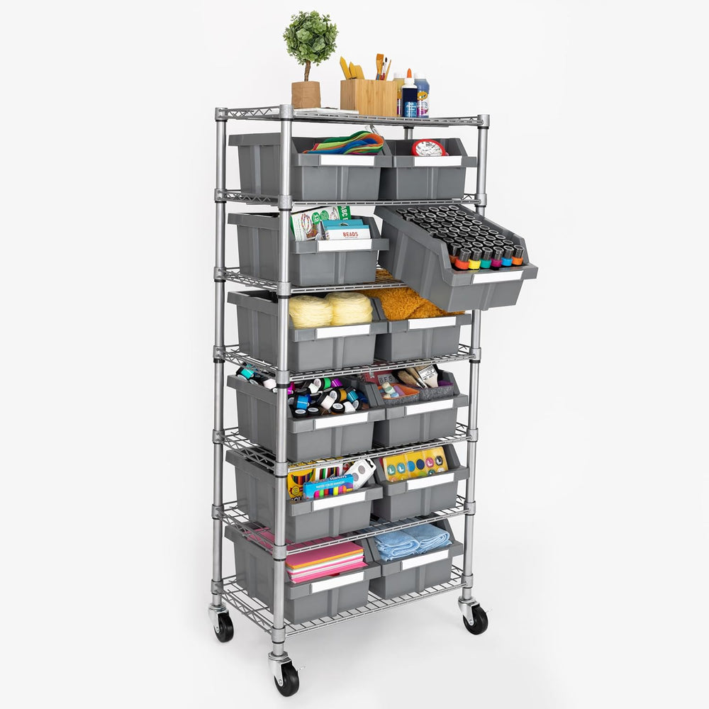 7-Tier NSF 12-Bin Steel Wire Shelving Rack, 25"W x 14"D x 56"H...