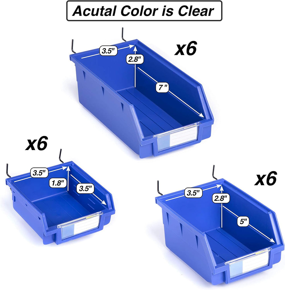 Pegboard Bins - Set of 18, Clear - Hooks to Any Peg Board - Organize Hardware...