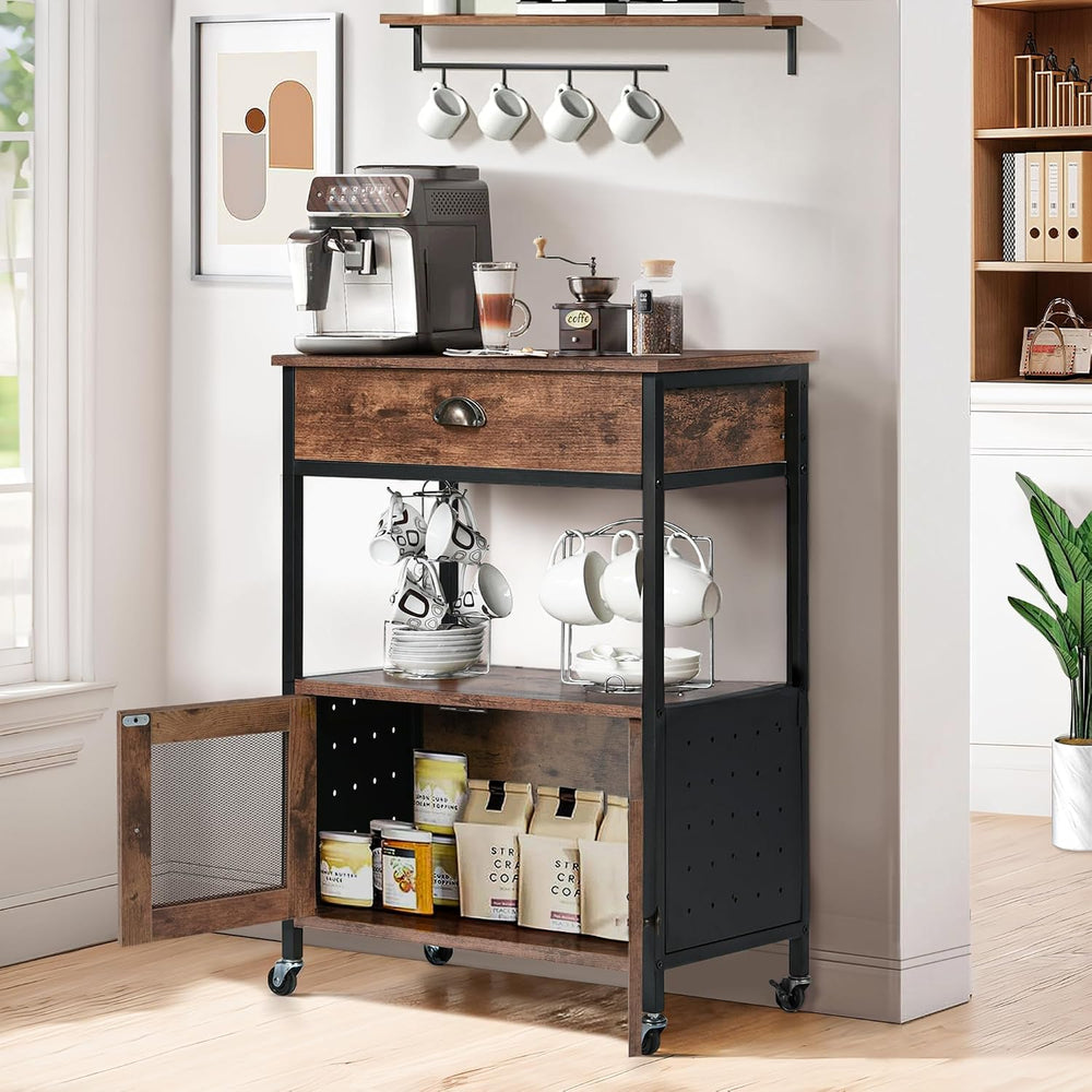 Coffee Bar Cart Cabinet,3 Tier Coffee Station Table on Wheels,Coffee Cart wit...