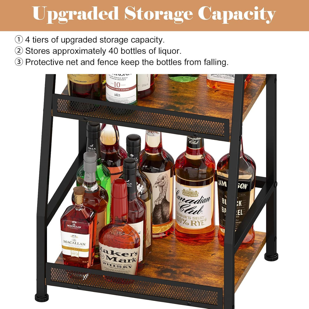 4-Tier 43.89’’ Trapezoid Liquor Cabinet with Fences for Home Bar