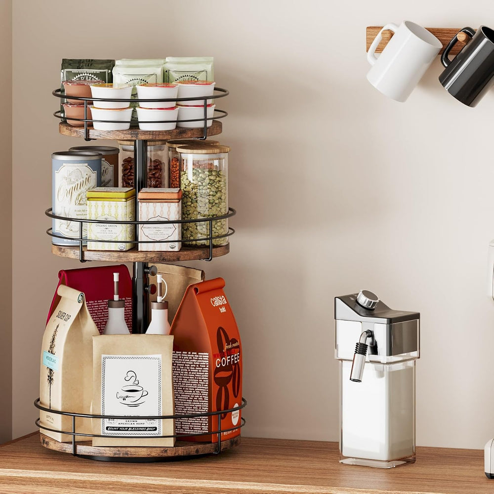 3 Tier Lazy Susan Spice Rack Organizer 360° Rotating, Black