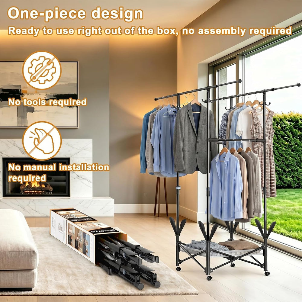 Portable Foldable Clothes Drying Rack - Adjustable Double Extendable Rods (33...