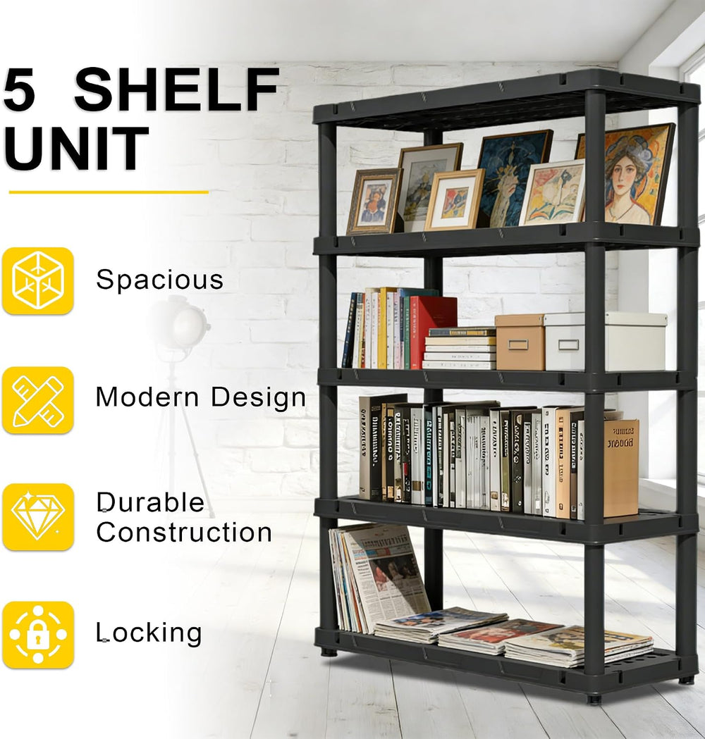 72”H Plastic Garage Storage Shelves,5-Tier Heavy Duty Plastic Shelving,700LBS...