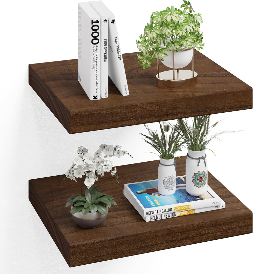 16" Wall Floating Shelves, Set of 2, Walnut Finish