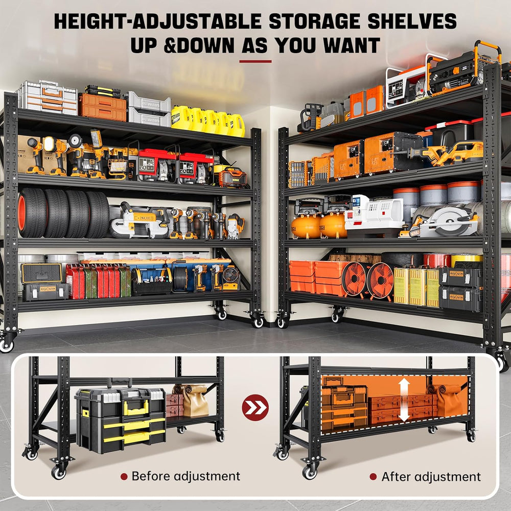 Garage Shelving with Wheels, 4800LBS Storage Shelves 55.1" W Garage Shel...