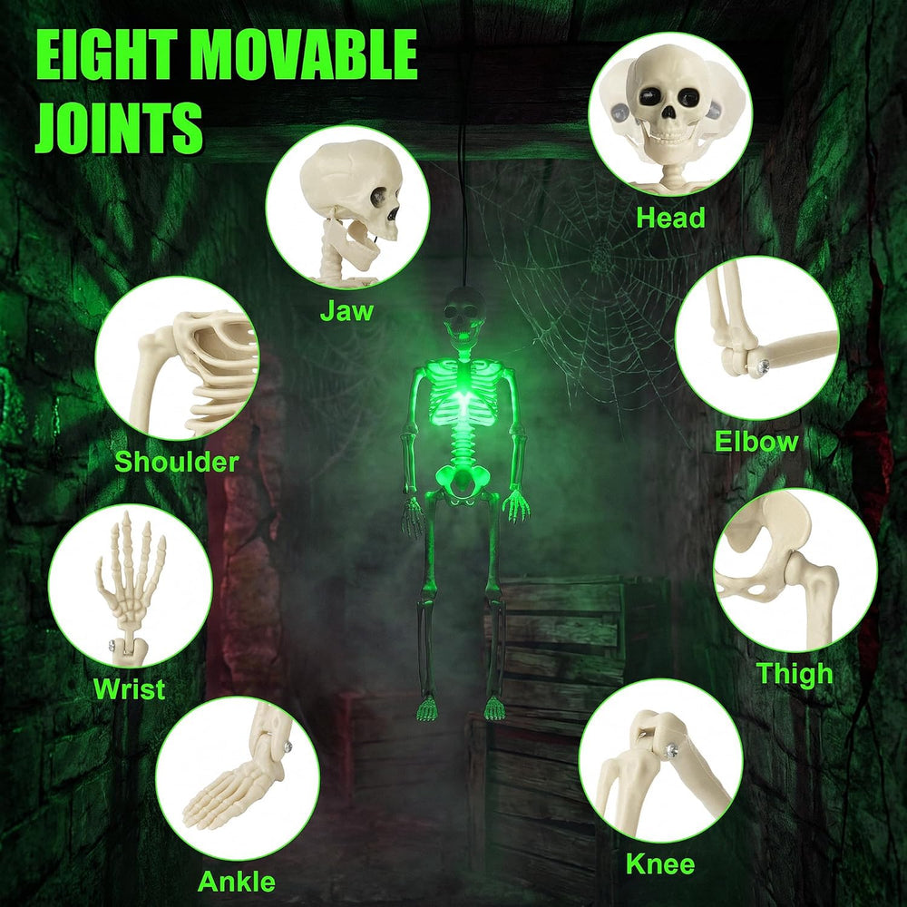 16" Light Up Skeleton Halloween Decorations,10 Pack Posable Skeleton wit...