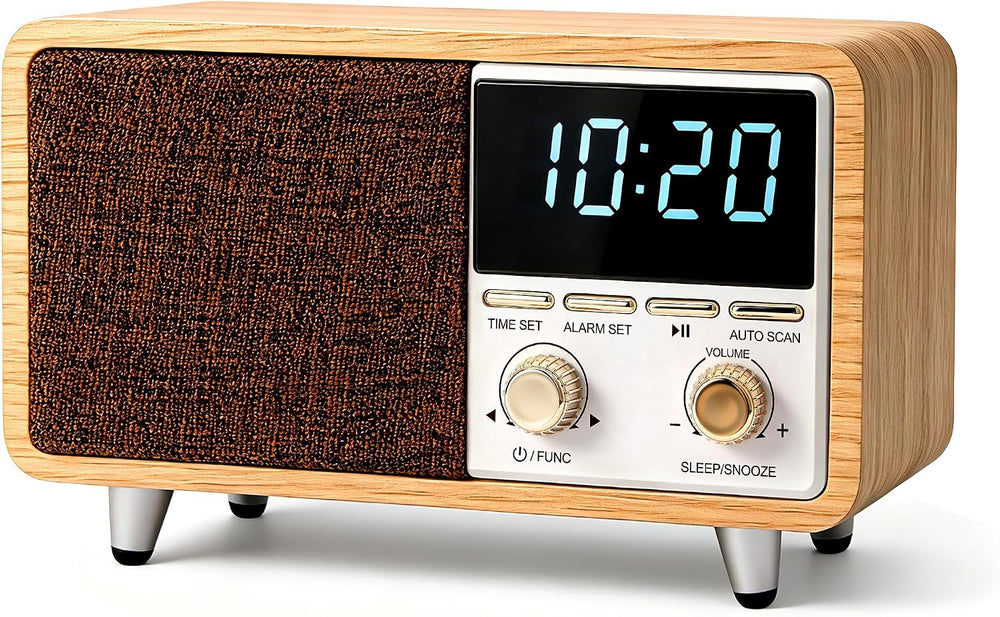 Portable Retro Radio Alarm Clock, Bluetooth Speaker with FM Radio