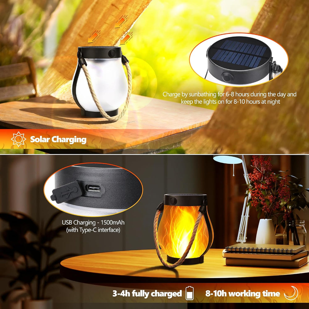 iBaycon 2 Pack Gen2 Solar Lantern Lights USB Ultra-Real Flame, Warm White