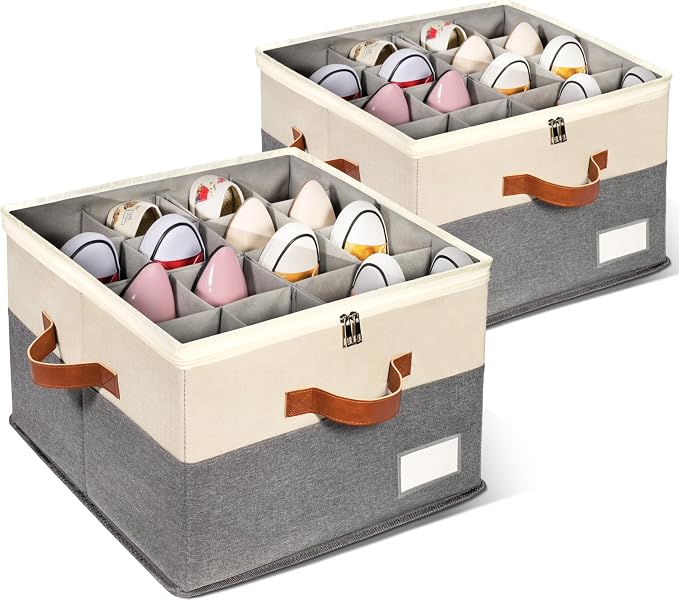 2 Pack Shoe Organizer for Closet, Adjustable Shoe Box Storage Containers