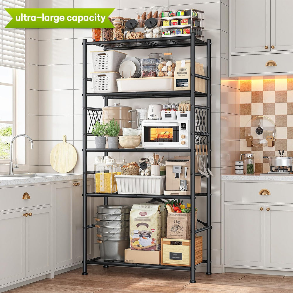 5-Storage Shelves Wire Shelving with Hooks, Metal Shelving Units Shelf Organi...