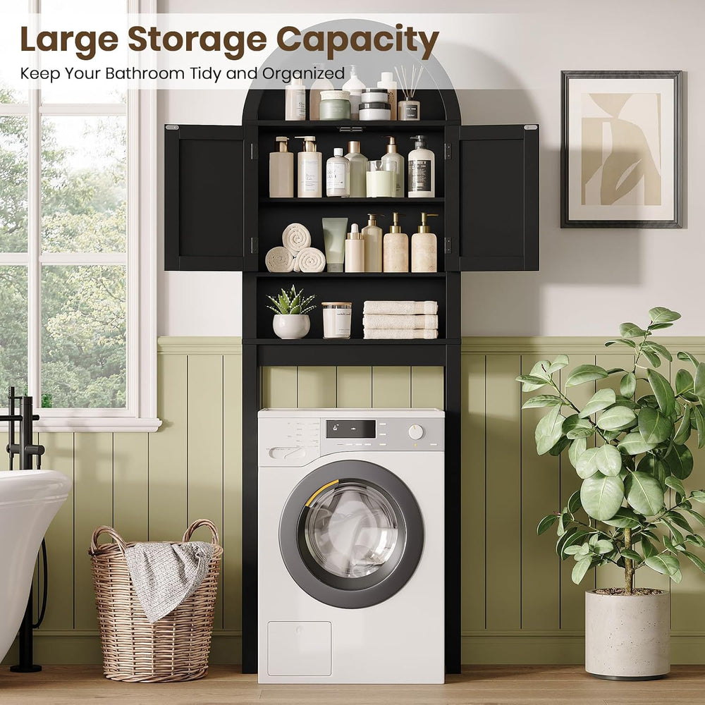 Arched Over The Toilet Storage Cabinet with Barn Doors, Bathroom Shelf