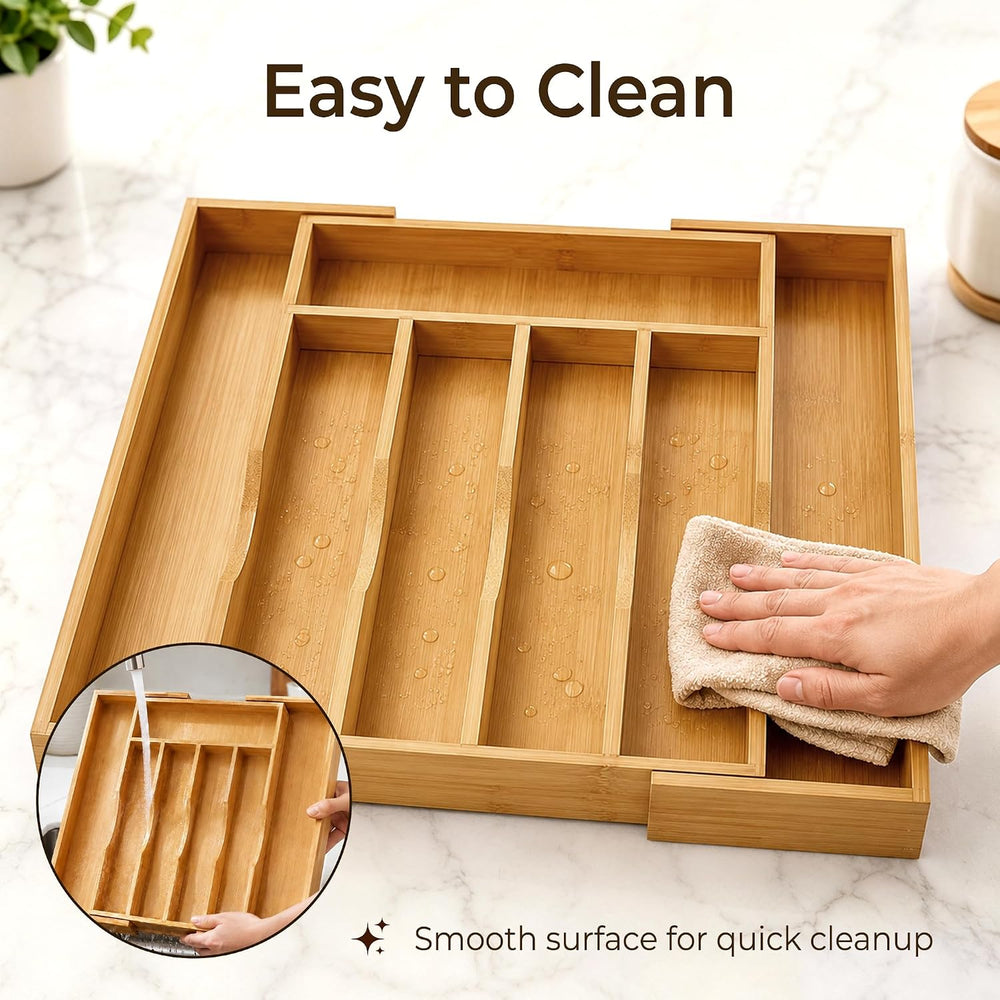 Expandable Bamboo Kitchen Drawer Organizer for Cutlery and Utensils, Adjustab...
