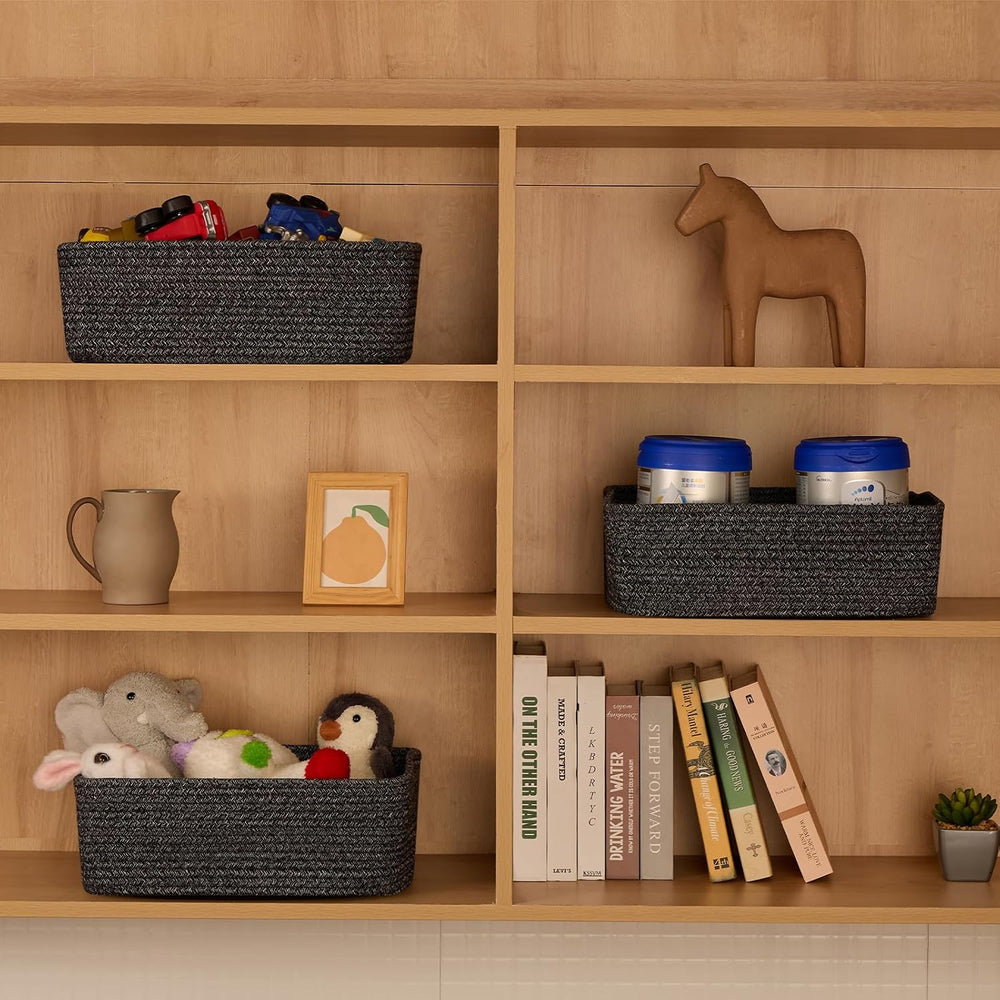 MiniArk Large Shallow Organizing Baskets 15x11x5.1 Inches - Rope Woven Storag...