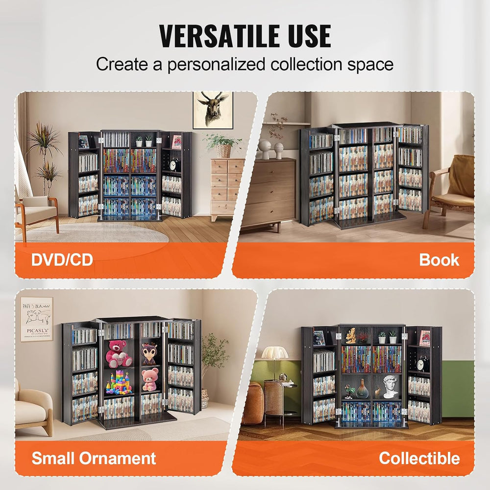 VEVOR Media Storage Cabinet, DVD Cabinet with Adjustable Shelves Espresso