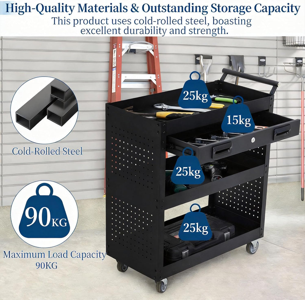 Garvee 27 Inch Rolling Tool Cart on Wheels, 3 Tier Steel Utility Tool Cabinet...