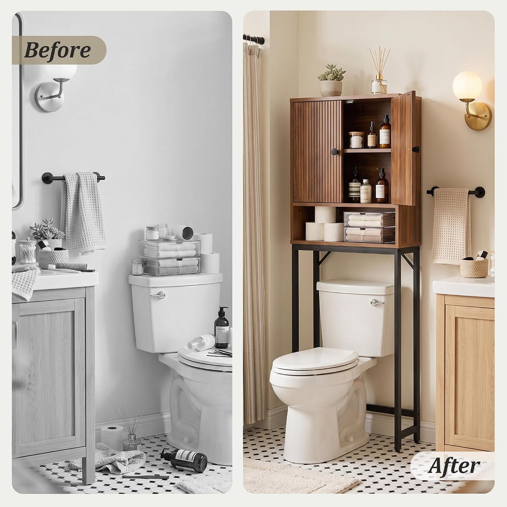 Over The Toilet Storage Cabinet with Fluted Doors and Adjustable Shelf – Bath...