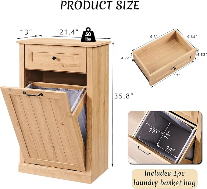 Tilt Out Laundry Hamper Cabinet, 10 Gallon Farmhouse Trash Can Cabinet