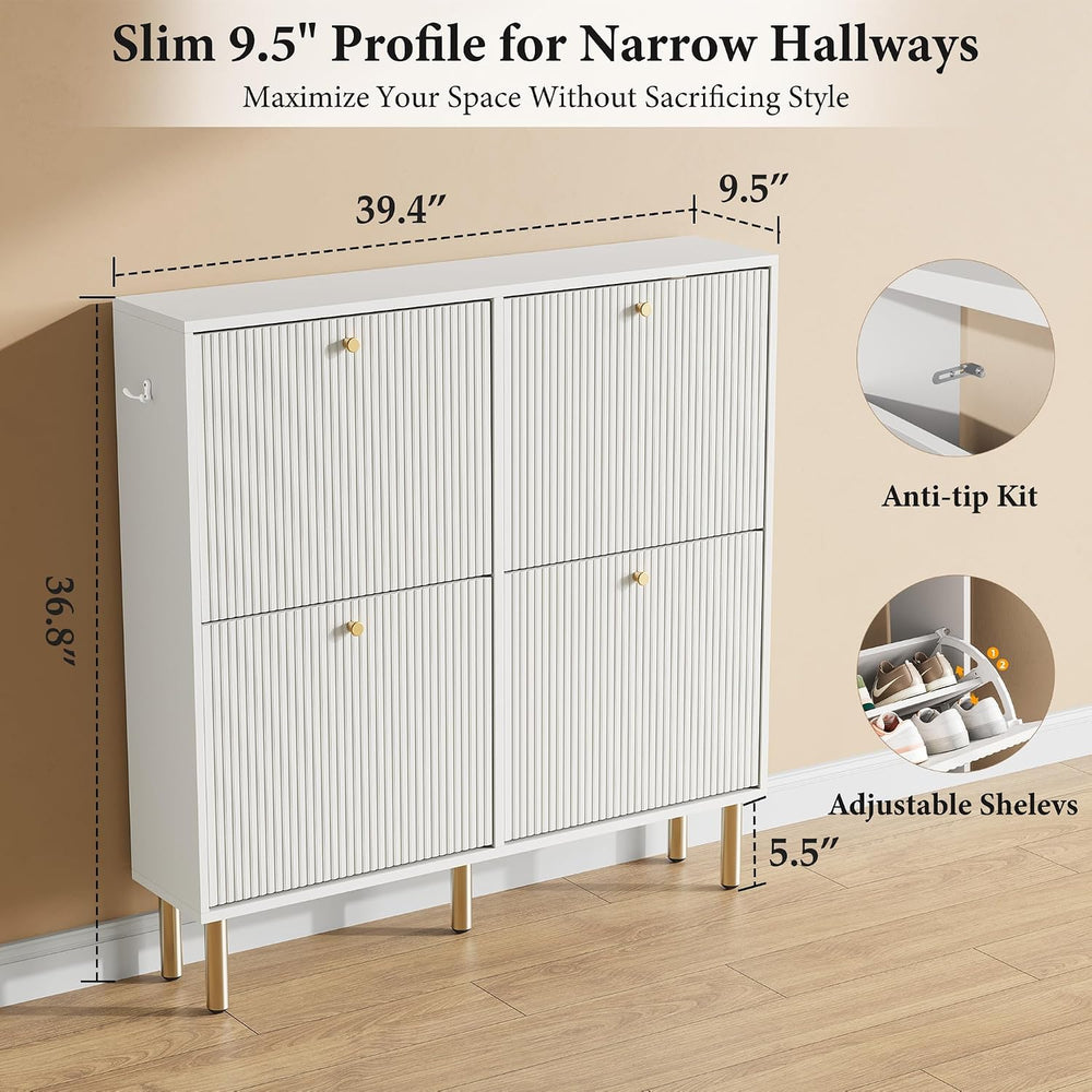 Nicetree Shoe Storage Cabinet for Entryway - 4 Flip Drawers Shoe Cabinet with...