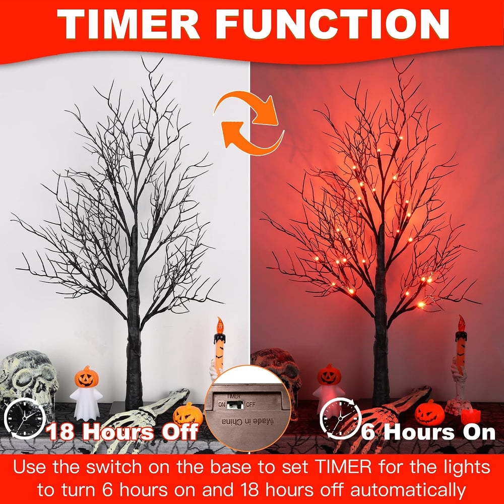 Halloween Decorations Indoor 2 Pack 24 Inch Black Halloween Tree with 48 Oran...