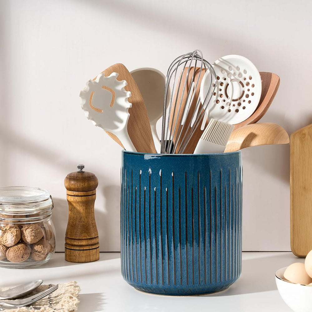 JIEMEI HOME Kitchen Utensil Holder, 7.2" Large Ceramic Stable Utensil Cr...