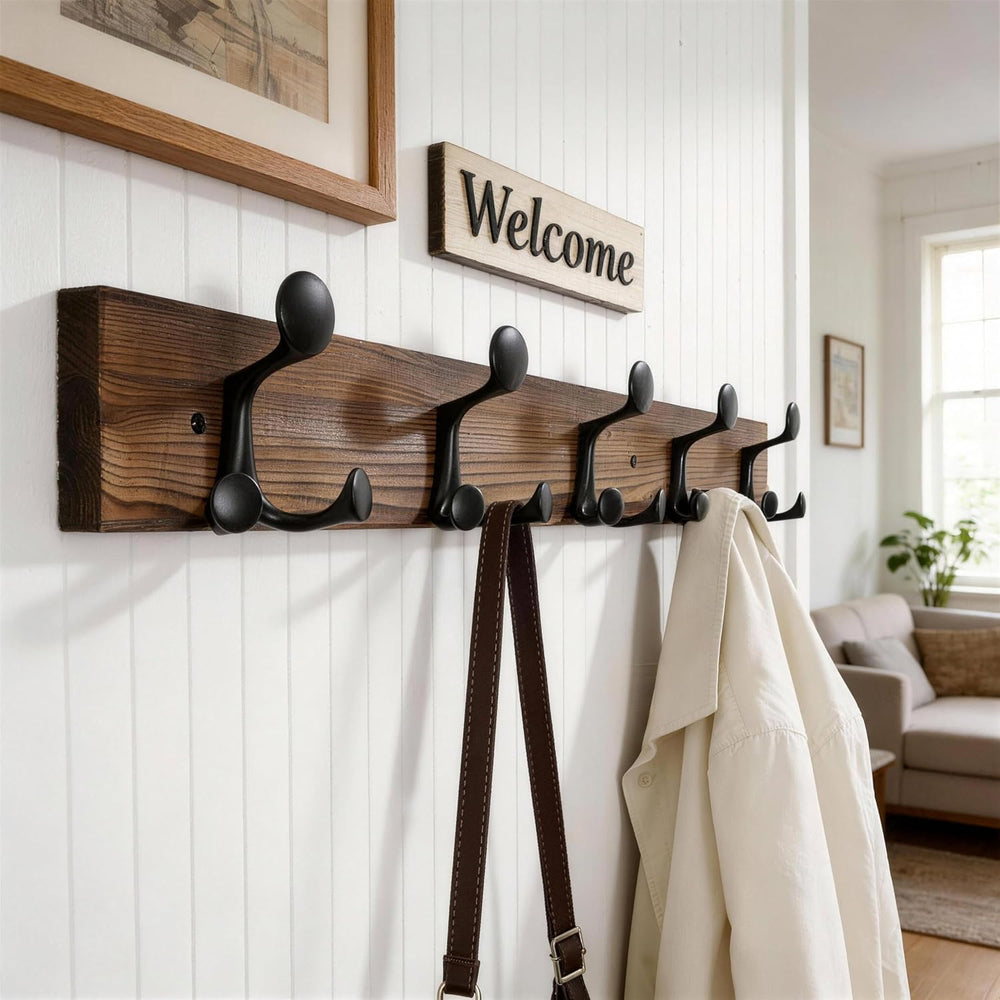 WEBI Coat Rack Wall Mount,30" Solid Wood Coat Hooks Wall Mounted Coat Ha...
