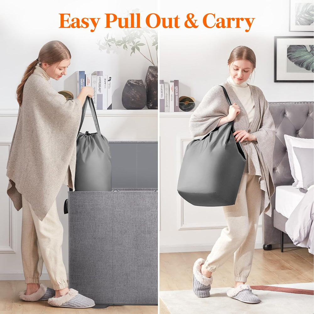 Lifewit Triple Laundry Hamper with Lid, Removable Laundry Bags, Gray