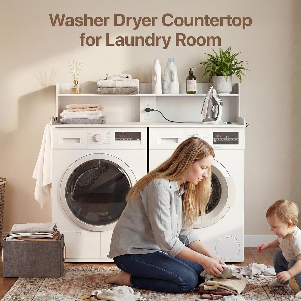 Seang 2-Tier Washer Dryer Countertop with Power Outlet & LED Lights, White