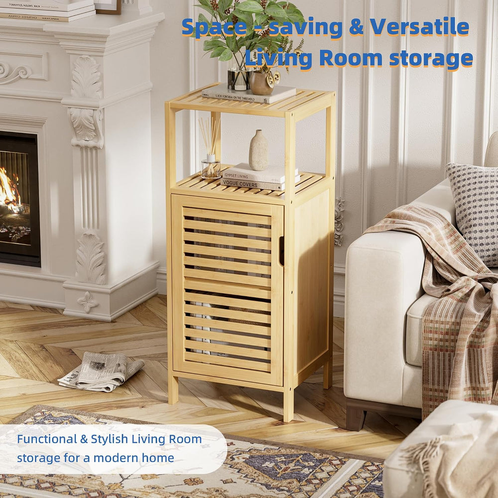 HITNET Bathroom Cabinet Freestanding, Small Bamboo Floor Cabinet, 4 Tier Sing...