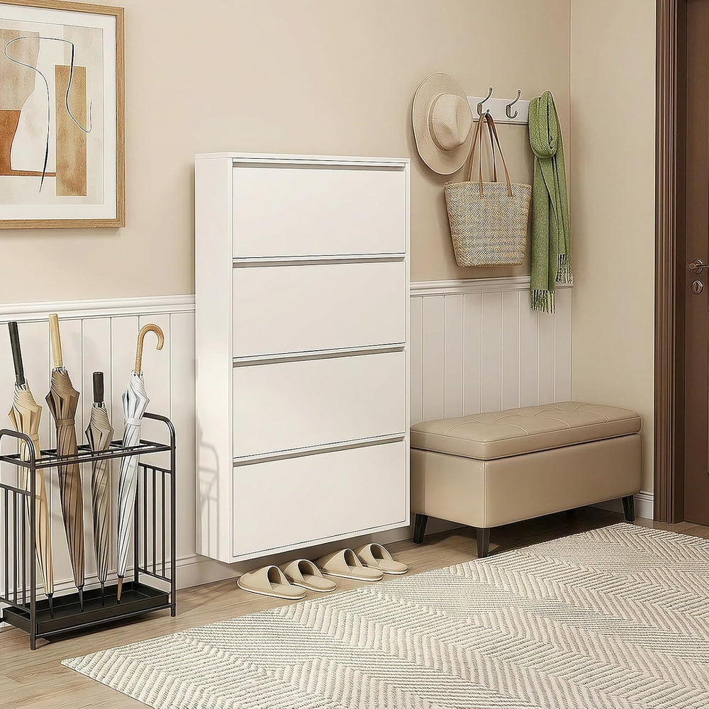 4 Flip Drawer Shoe Cabinet, Slim Metal Storage for Entryway