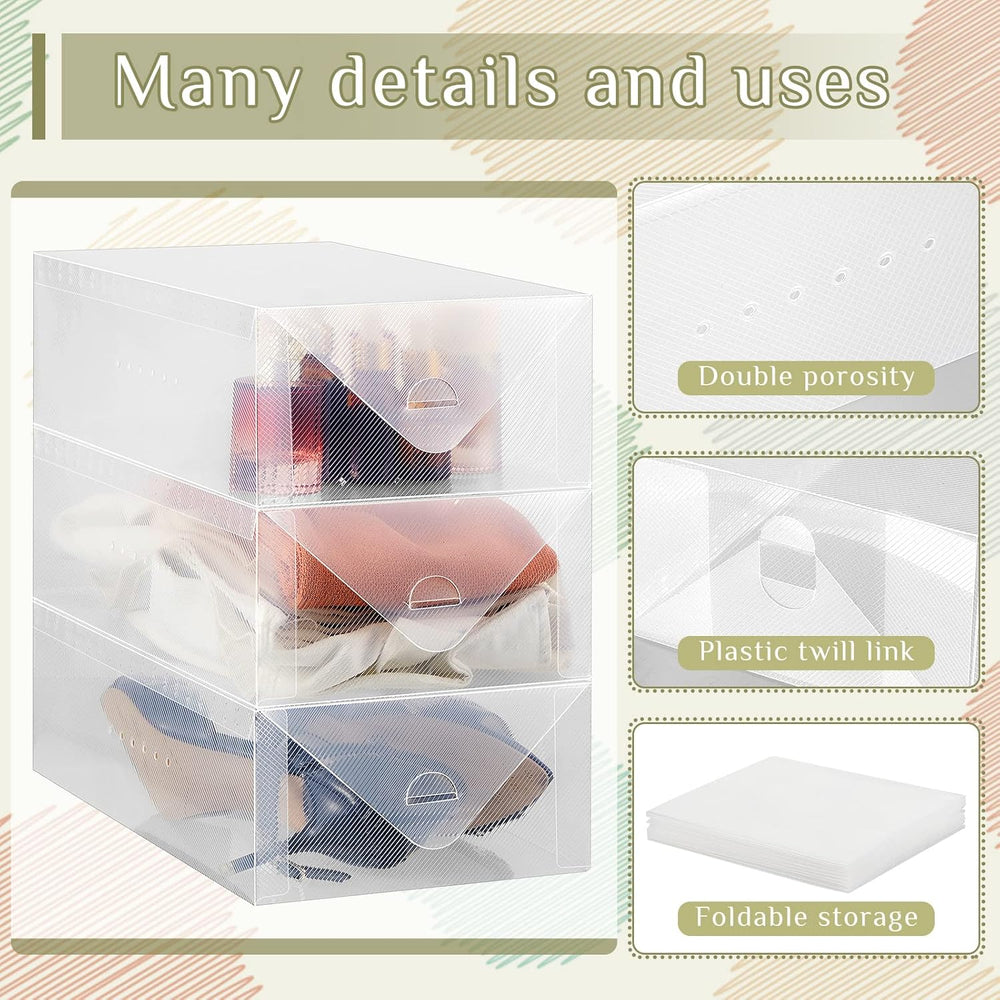 Sintuff 20 Pcs Clear Shoe Boxes Plastic Stackable, 11.8 x 7.5 x 3.7 Inches