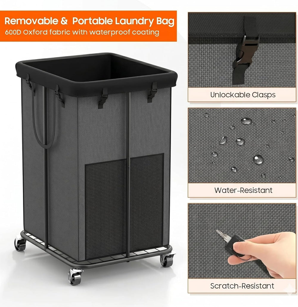 Laundry Hamper with Wheels, 150L Rolling Laundry Basket with Bag & Handles