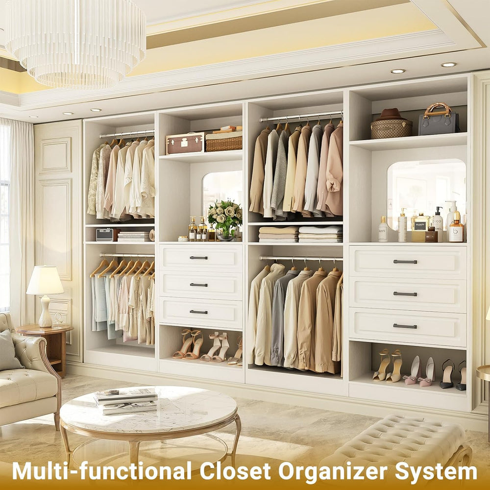 Unikito Closet System, 100" Closet Organizer with Drawers & Mirrors,...