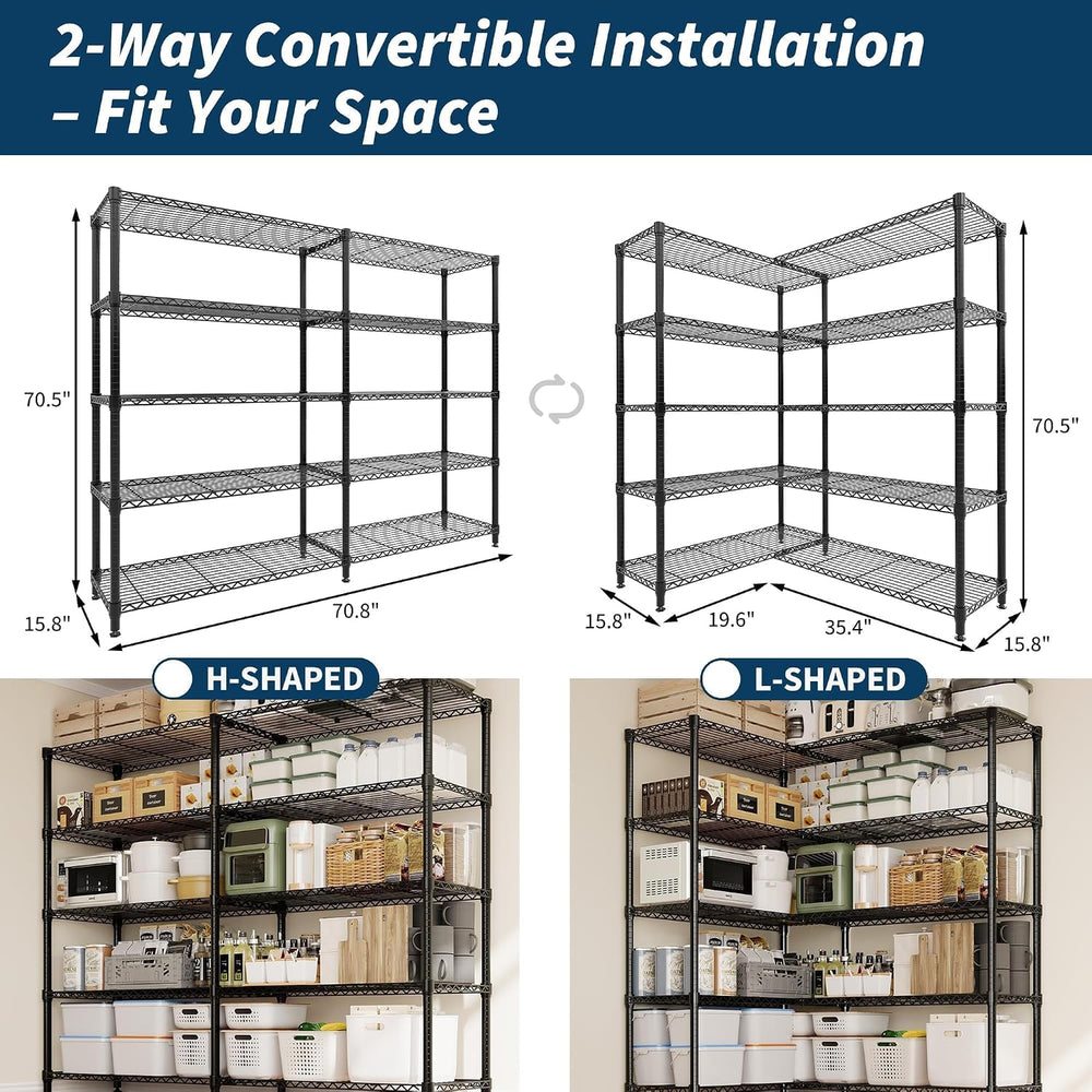 Garvee 71" Wide Storage Shelves Metal Shelving Units 5 Tier, 1325LBS