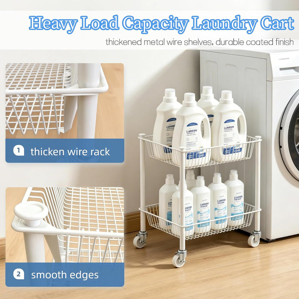 2 Tier Small Utility Cart on Wheels Short Rolling Pantry Cart Thick Metal Wir...