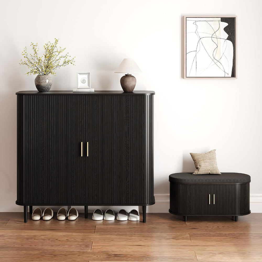 DHH Shoe Storage Cabinet with Sliding Door, 6-Tier Shoe Cabinet with Adjustab...