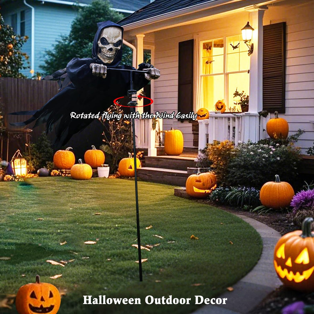 LarpGears Outdoor Halloween Skeleton Decorations, 7.8Ft Flying Rotated Skull ...