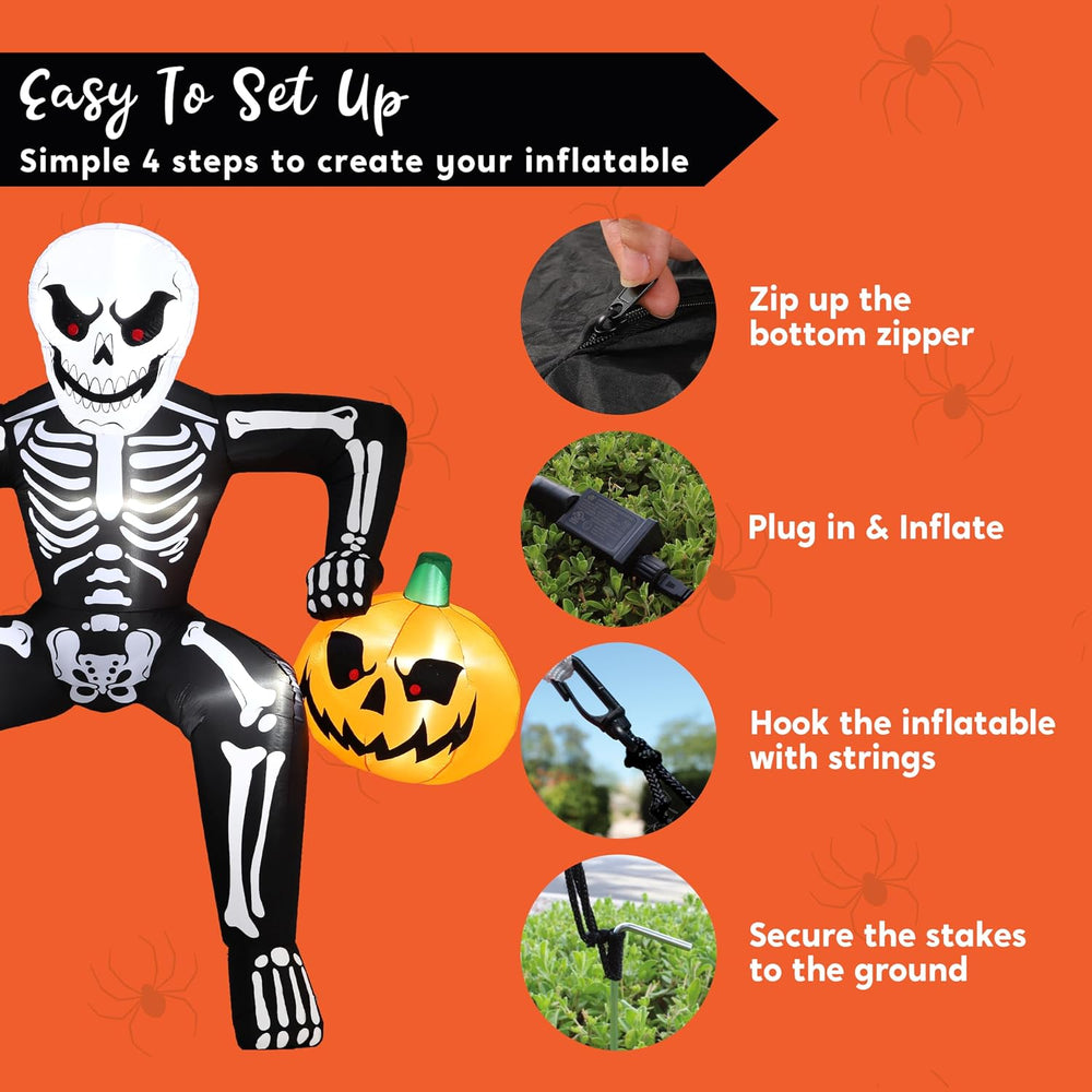 JOYIN 8.5ft Halloween Inflatable Skeleton, Blow Up Skeleton Holding Pumpkin f...