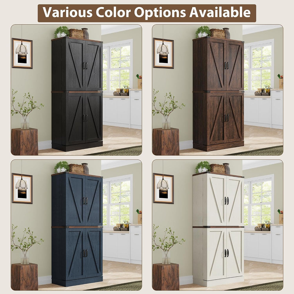 71" Tall Kitchen Pantry Cabinet, Farmhouse Tall Kitchen Storage Cabinet ...