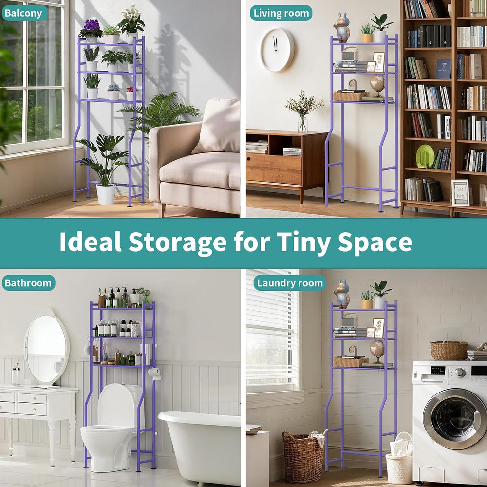 GloTika 3-Tier Over Toilet Storage, Anti-Tilt, 64" H, Purple