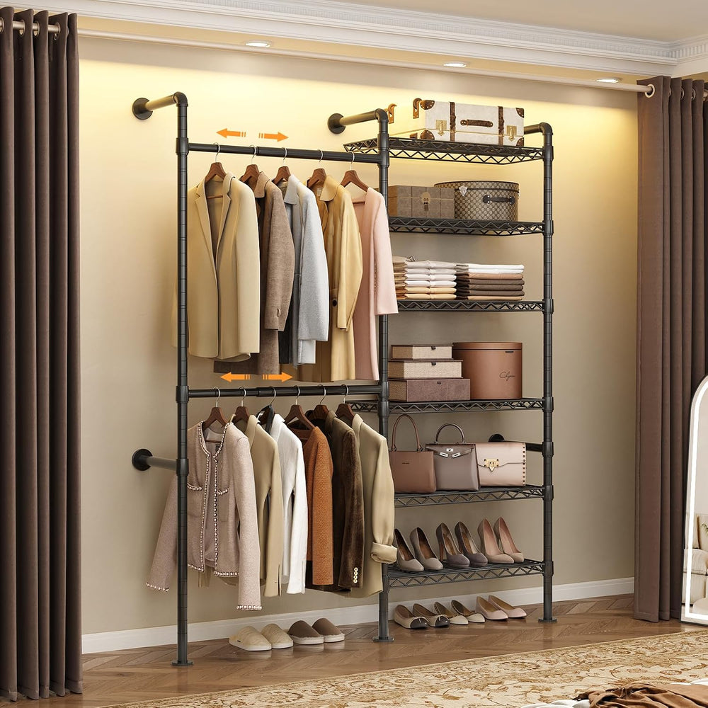 ComfyCorner Wall Mounted Garment Rack, Industrial Pipe Clothing Rack Black