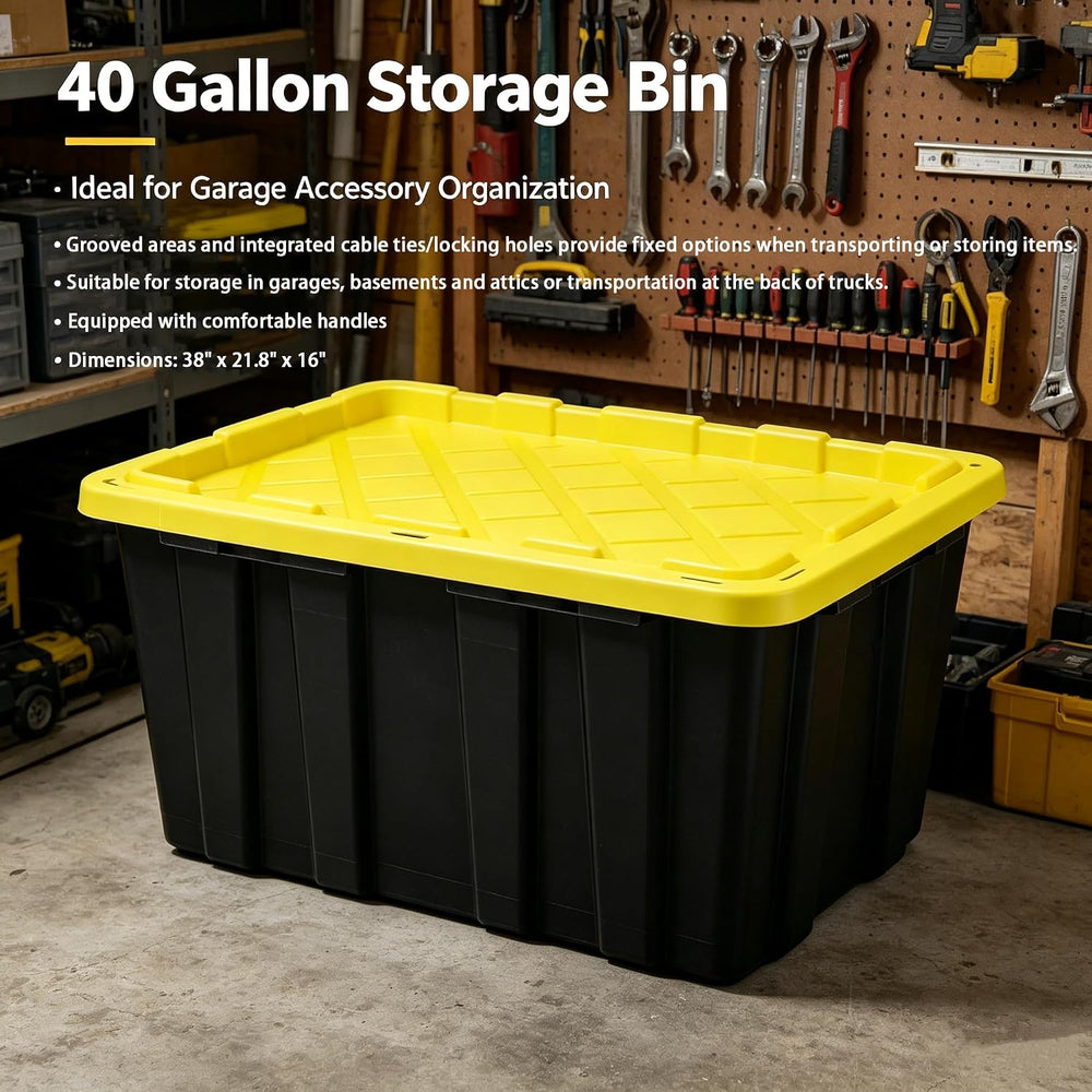40 Gallon Tote 2 Pack, Heavy Duty Stackable Plastic Storage Bins with Lids, B...