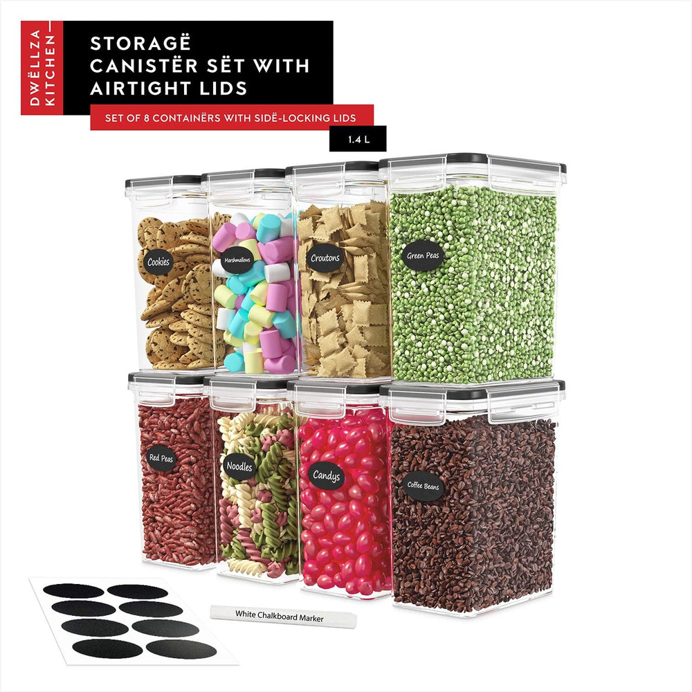 DWËLLZA KITCHEN Airtight Food Storage Container Set - 8 Pieces 1.4L - Plastic...