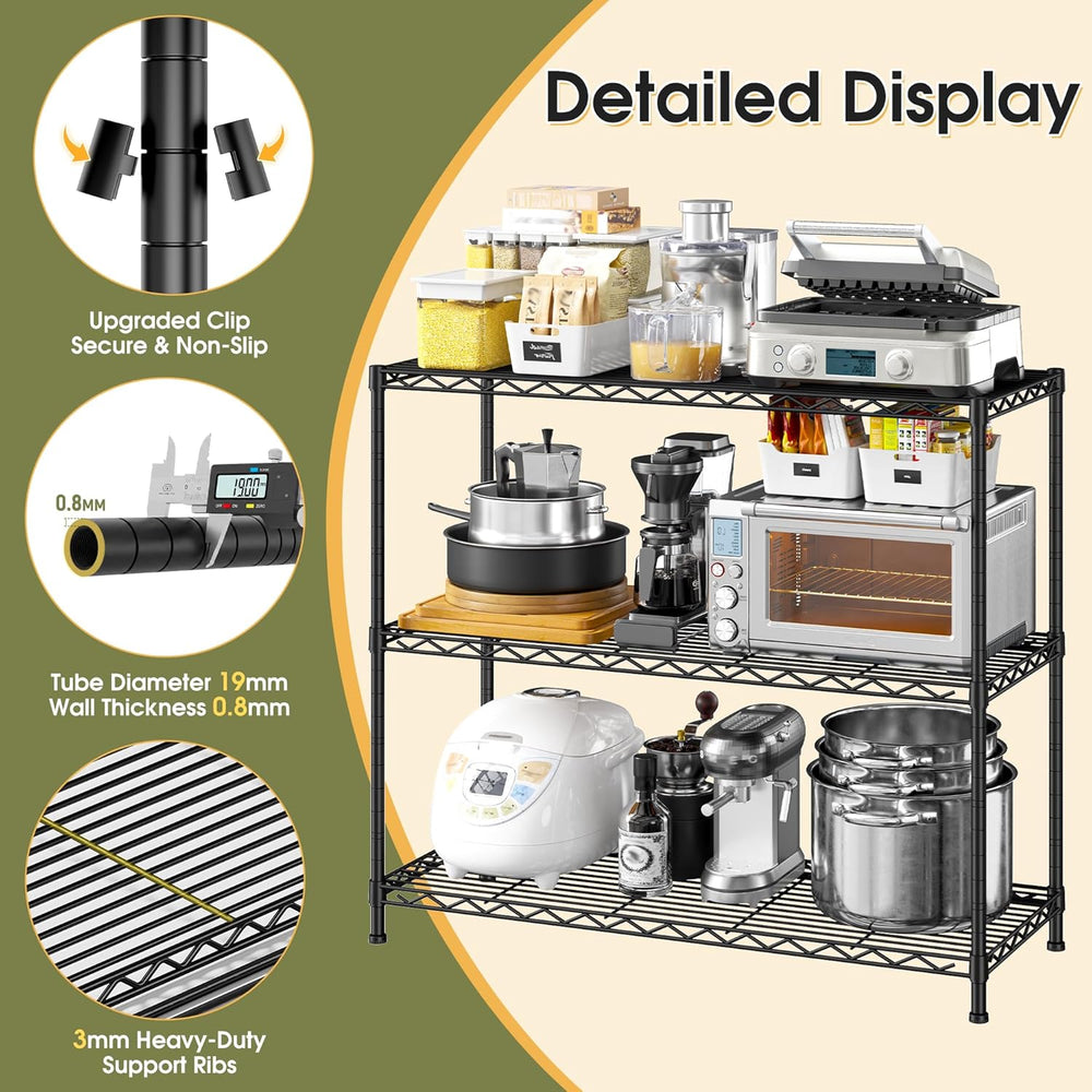 DurayLoly 3-Tier Metal Shelving 468LBS, Adjustable Storage Shelves, Kitchen