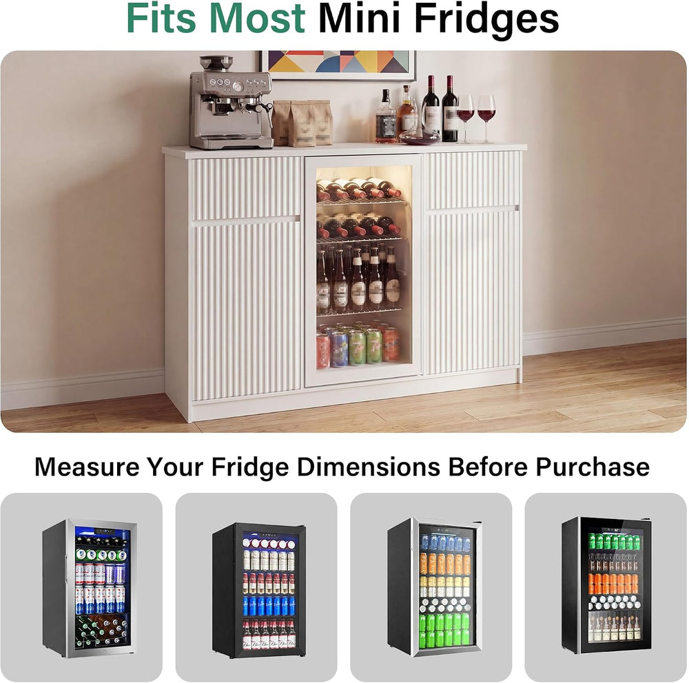 Coffee Bar Cabinet with Fridge Space & Power Outlet, White