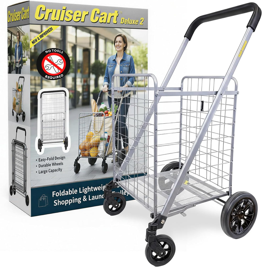 dbest Products Cruiser Cart Deluxe 2 - Foldable Shopping Cart with Wheels &am...