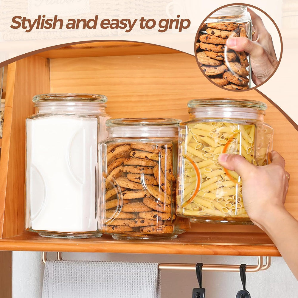 ComSaf Half Gallon Square Glass Pantry Jars with Lids 2 Pack Wide Mouth