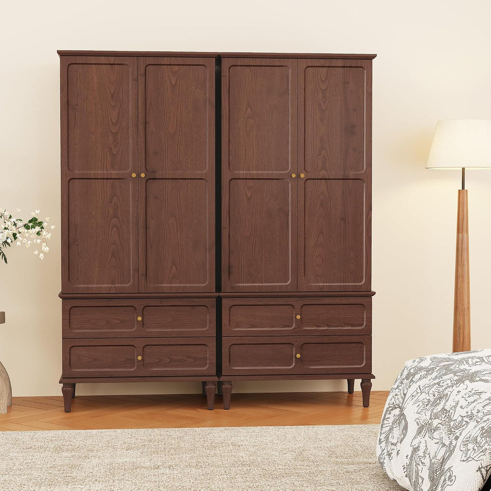 71" Wardrobe Closet Mid-Century Modern Style,Brown