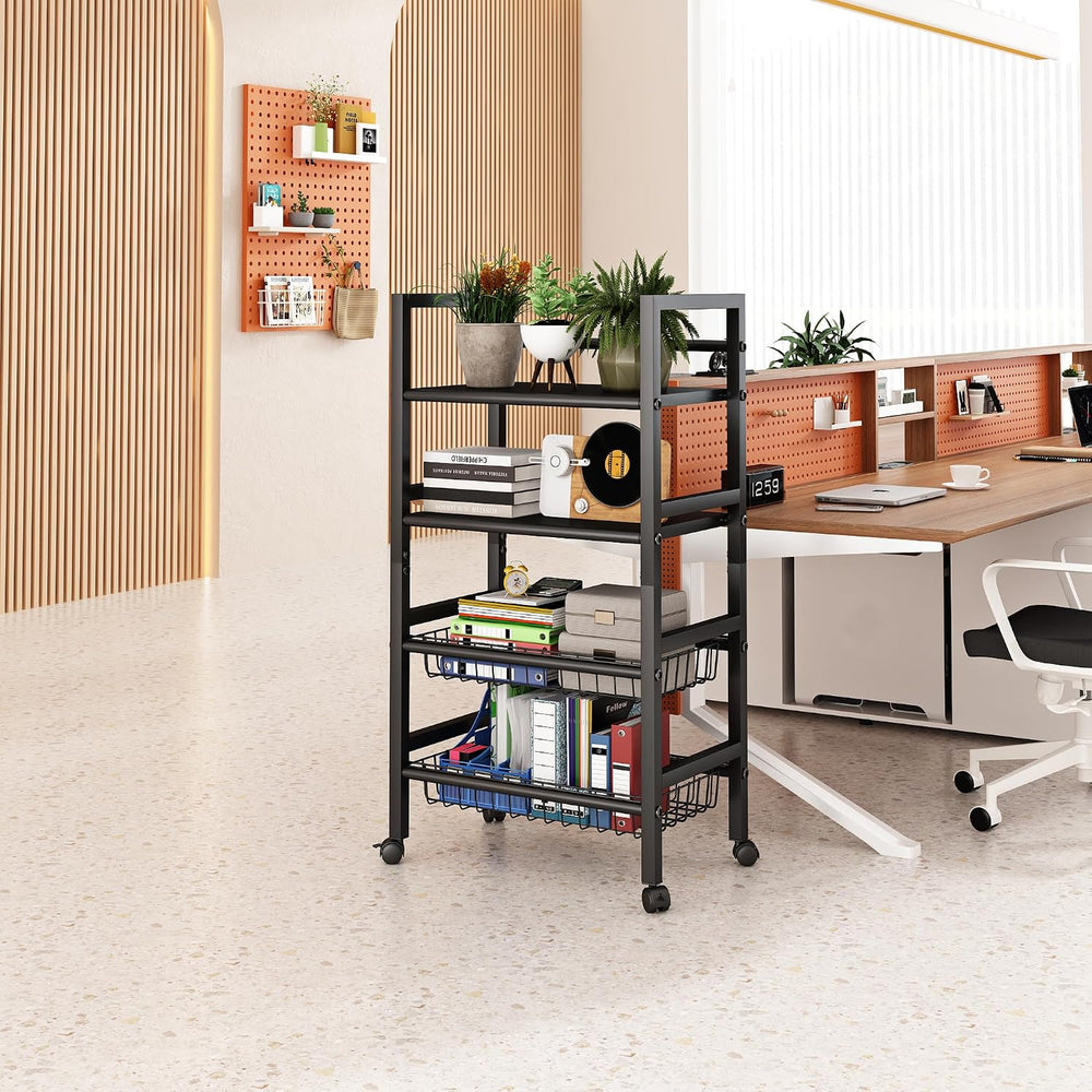 4-Tier Rolling Metal Storage Cart Mobile Organizer with Removable Grid Basket...