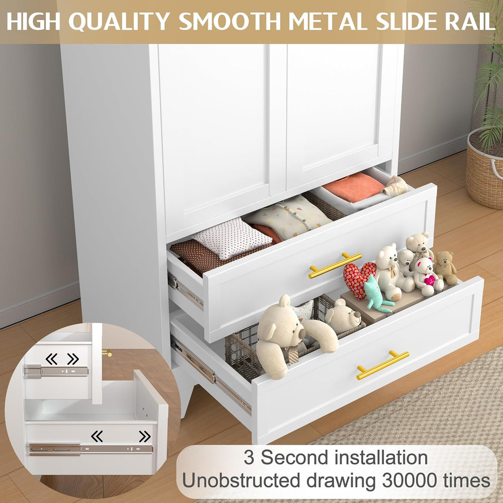 Metal Wardrobe Cabinet with Hanging Rod, Clothing Storage Cabinets