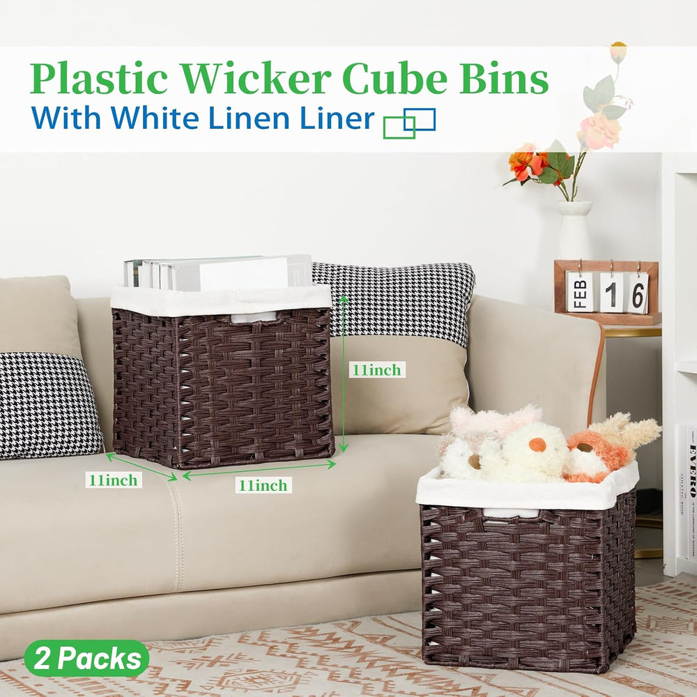 Bidtakay Wicker Storage Baskets with Liners 11x11 Storage Cube Bins for Organ...